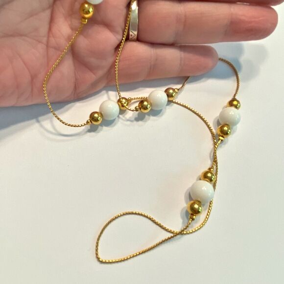 Napier Station Chain Necklace Minimalist Single Strand White Gold Bead Details - Picture 3 of 8